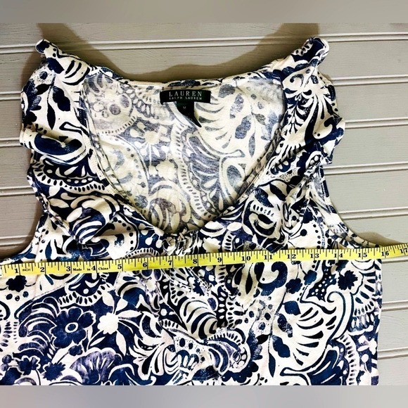 Lauren Ralph Lauren Blue Floral Ruffle Neck Cotton Sleeveless Top Womens Medium - Picture 11 of 12